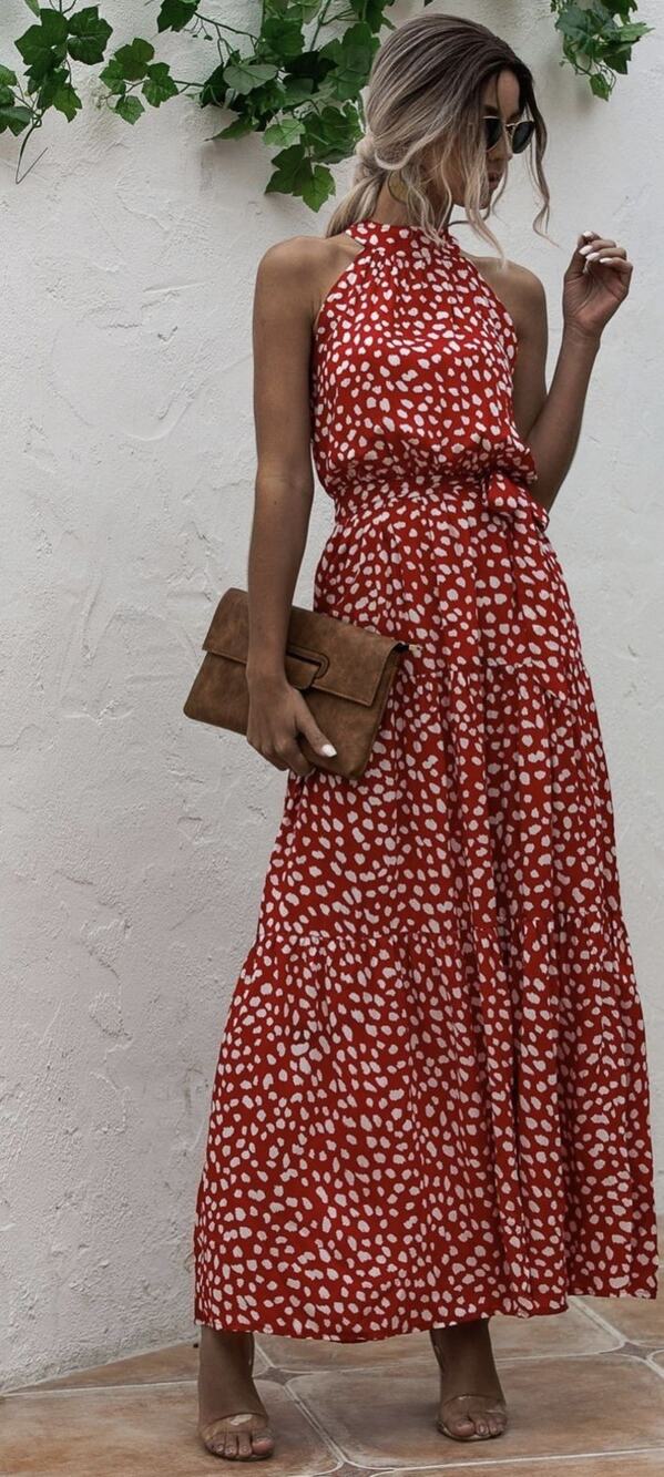 Kara And Kate Women's Halter Neck Sleeveless Red and White Maxi Dress Size L NWT